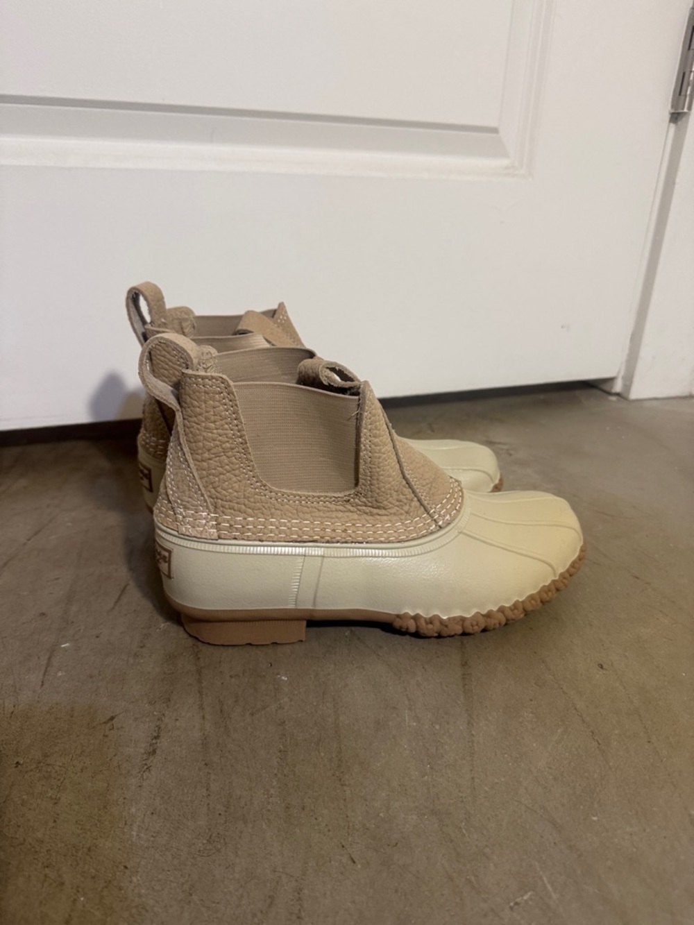 L.L. Bean Beige Textured Leather Ankle Bean Boots